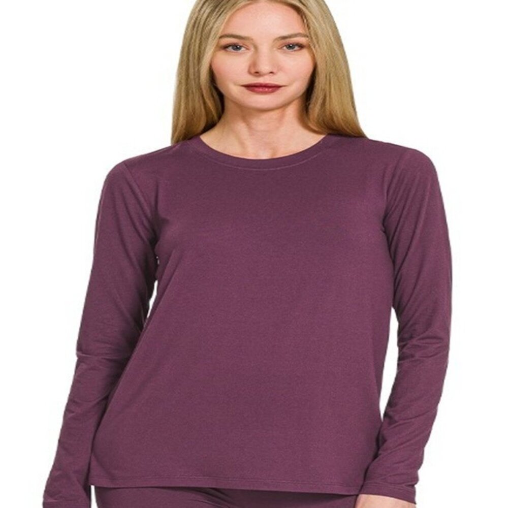 Zenana Super Soft Plus microfiber round neck top Color Eggplant 1X-3X